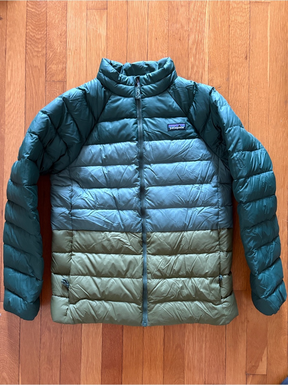 Patagonia Kids Colorblock Down Puffer Jacket/Sweater - Teal & Olive Green